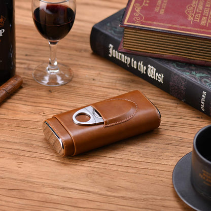 Cigar Cedar wood case lined - cigar travel cutter humidor case (Brown)