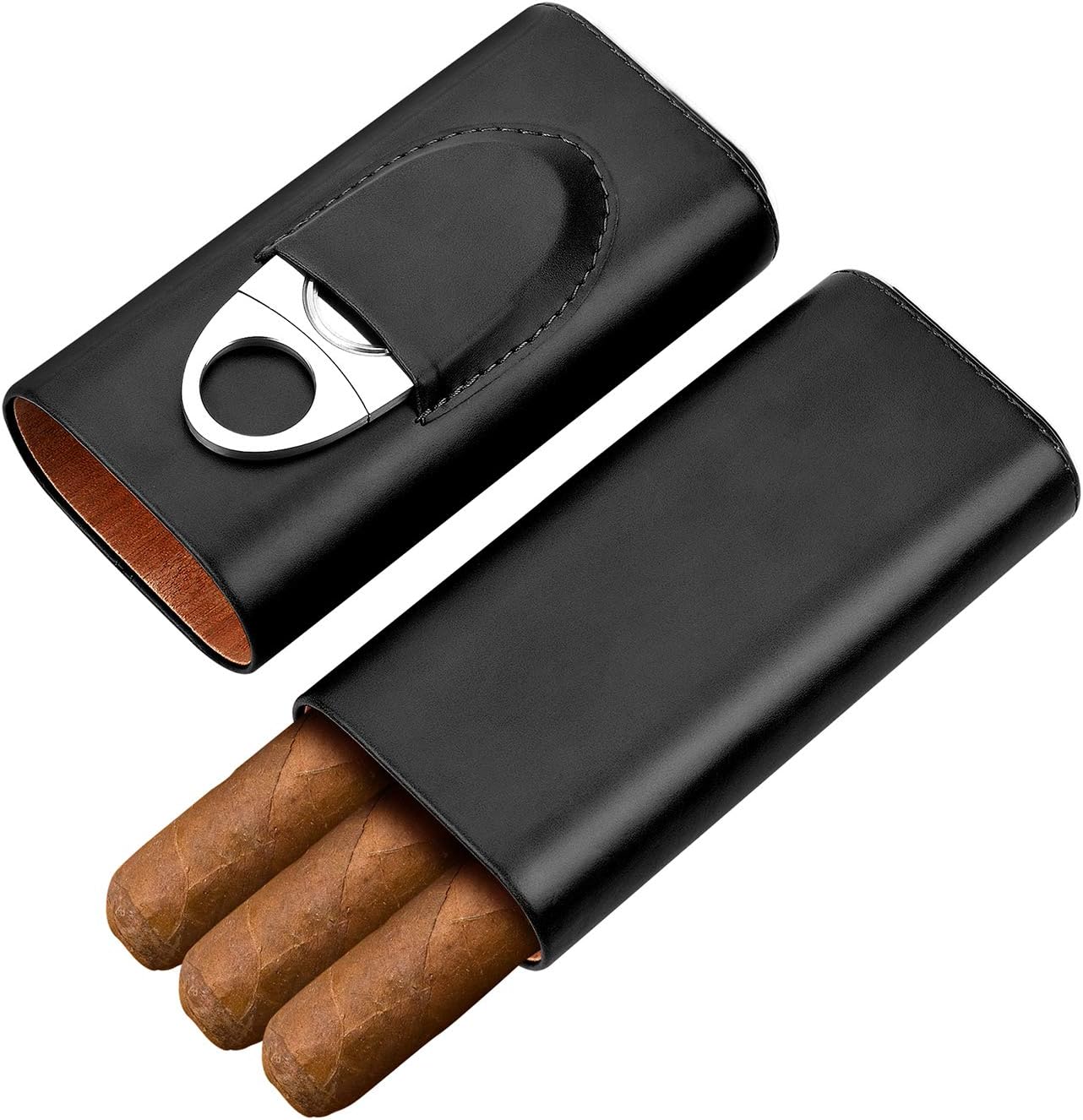 Cigar Cedar wood case lined - cigar travel cutter humidor case (Brown)
