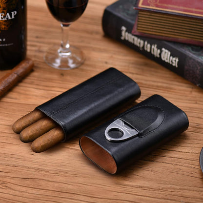Cigar Cedar wood case lined - cigar travel cutter humidor case (Brown)