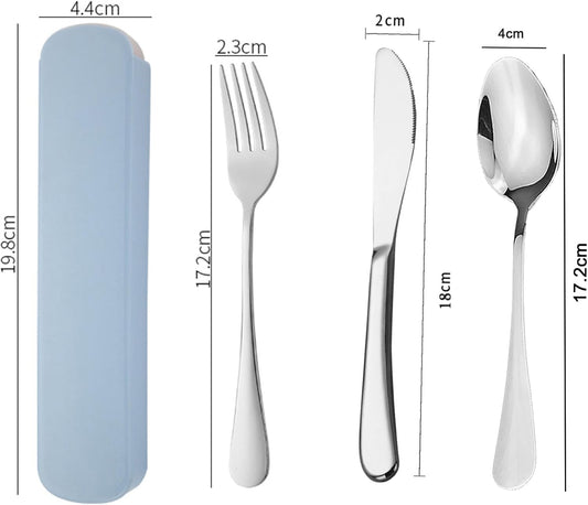 Travel Utensils Set (3pc Stainless Steel Reusable With Case)(Dishwasher Safe Knife Fork Spoon For Picnic Camping School Work Lunch Box) Portable Cutlery Set Blue