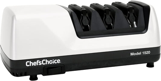 Professional Electric Knife Sharpeners for 15- and 20-Degree Straight-Edge and Serrated Knives with Diamond Abrasives & Precision Angle Control, 3-Stage, White