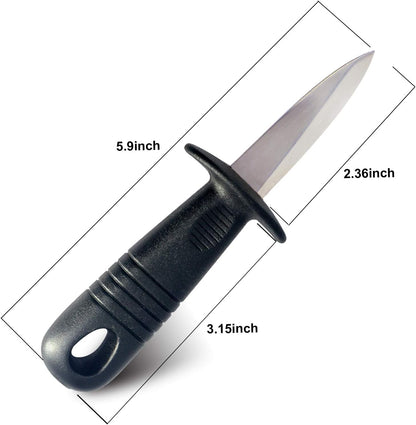 Oyster Knives with Grey Cut Resistant Gloves Set, Oyster Shucking Knife with Black Plastic Non-Slip Handle, Opener Kit Tools for Oyster Clam Shellfish Seafood