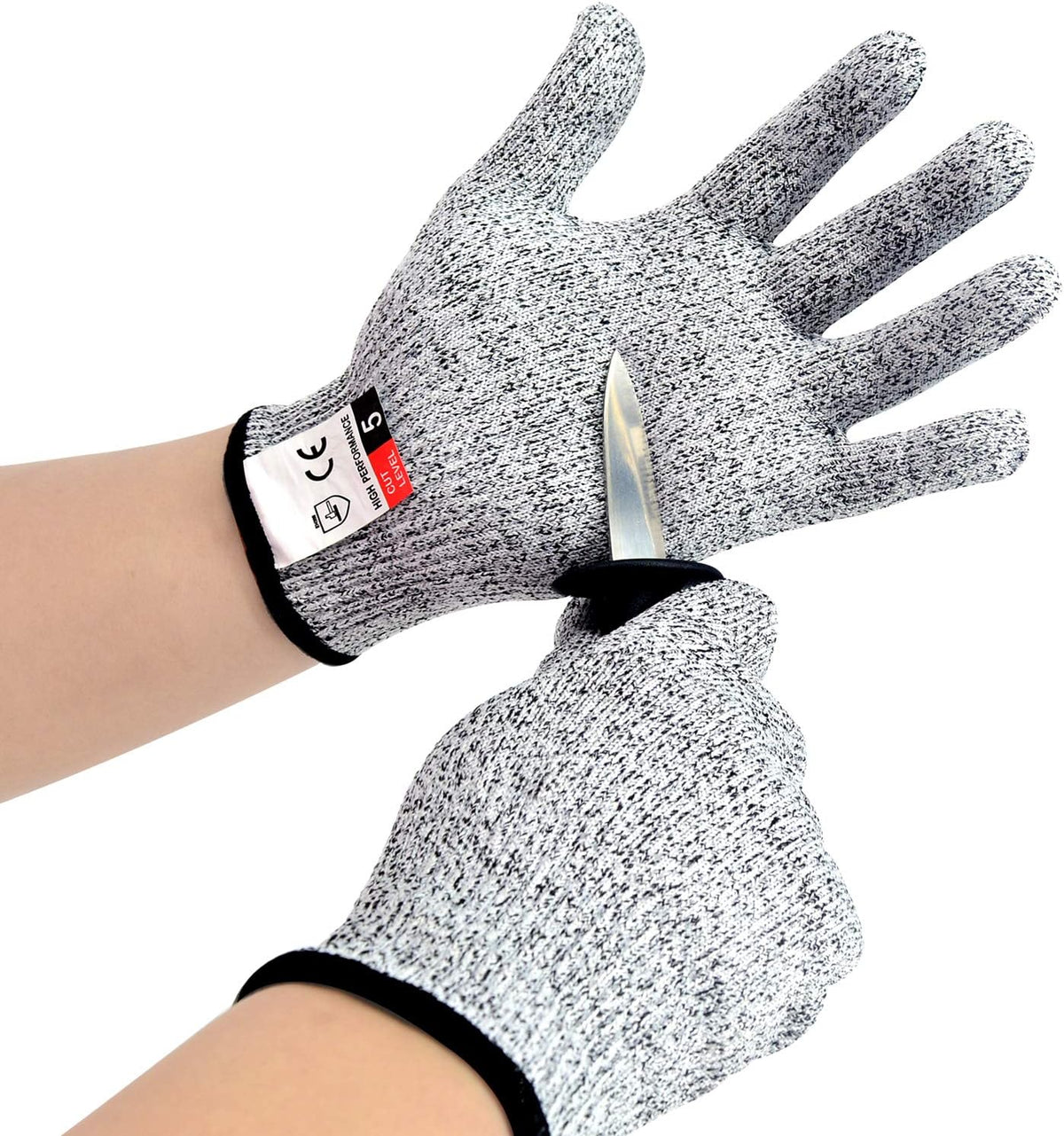 Oyster Knives with Grey Cut Resistant Gloves Set, Oyster Shucking Knife with Black Plastic Non-Slip Handle, Opener Kit Tools for Oyster Clam Shellfish Seafood