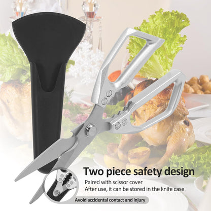2 Pack Kitchen Scissors Heavy Duty Shears with Protective Sheath Stainless Steel Cooking Scissors Dishwasher Safe Comfort Handle Multifunctional Poultry Shear for Fish Meat Chicken Bone Walnut