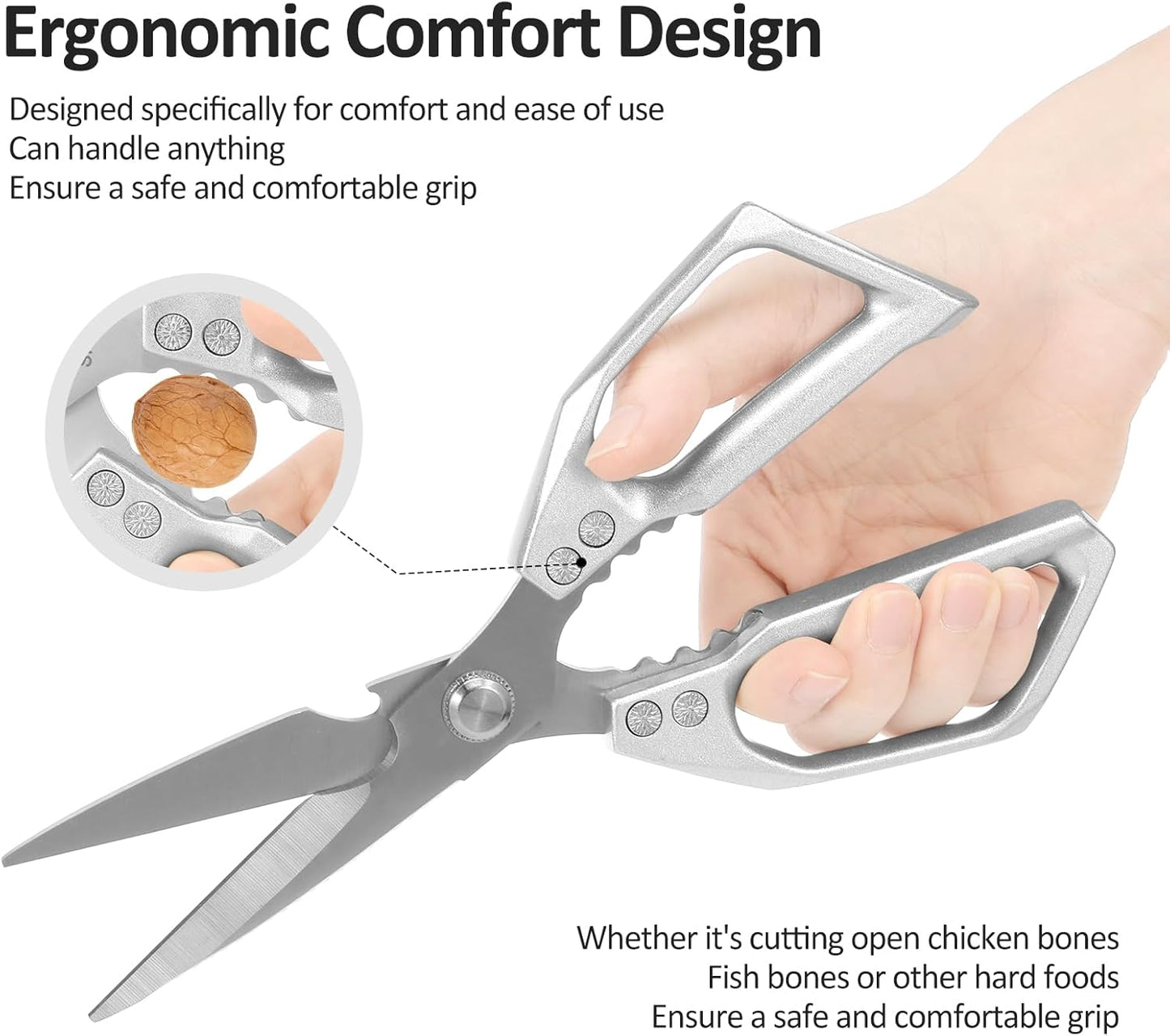 2 Pack Kitchen Scissors Heavy Duty Shears with Protective Sheath Stainless Steel Cooking Scissors Dishwasher Safe Comfort Handle Multifunctional Poultry Shear for Fish Meat Chicken Bone Walnut