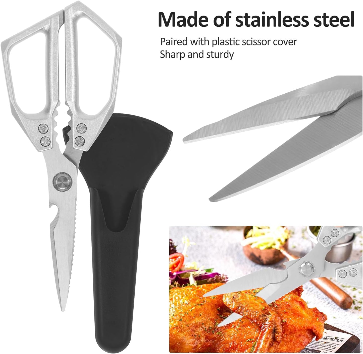 2 Pack Kitchen Scissors Heavy Duty Shears with Protective Sheath Stainless Steel Cooking Scissors Dishwasher Safe Comfort Handle Multifunctional Poultry Shear for Fish Meat Chicken Bone Walnut