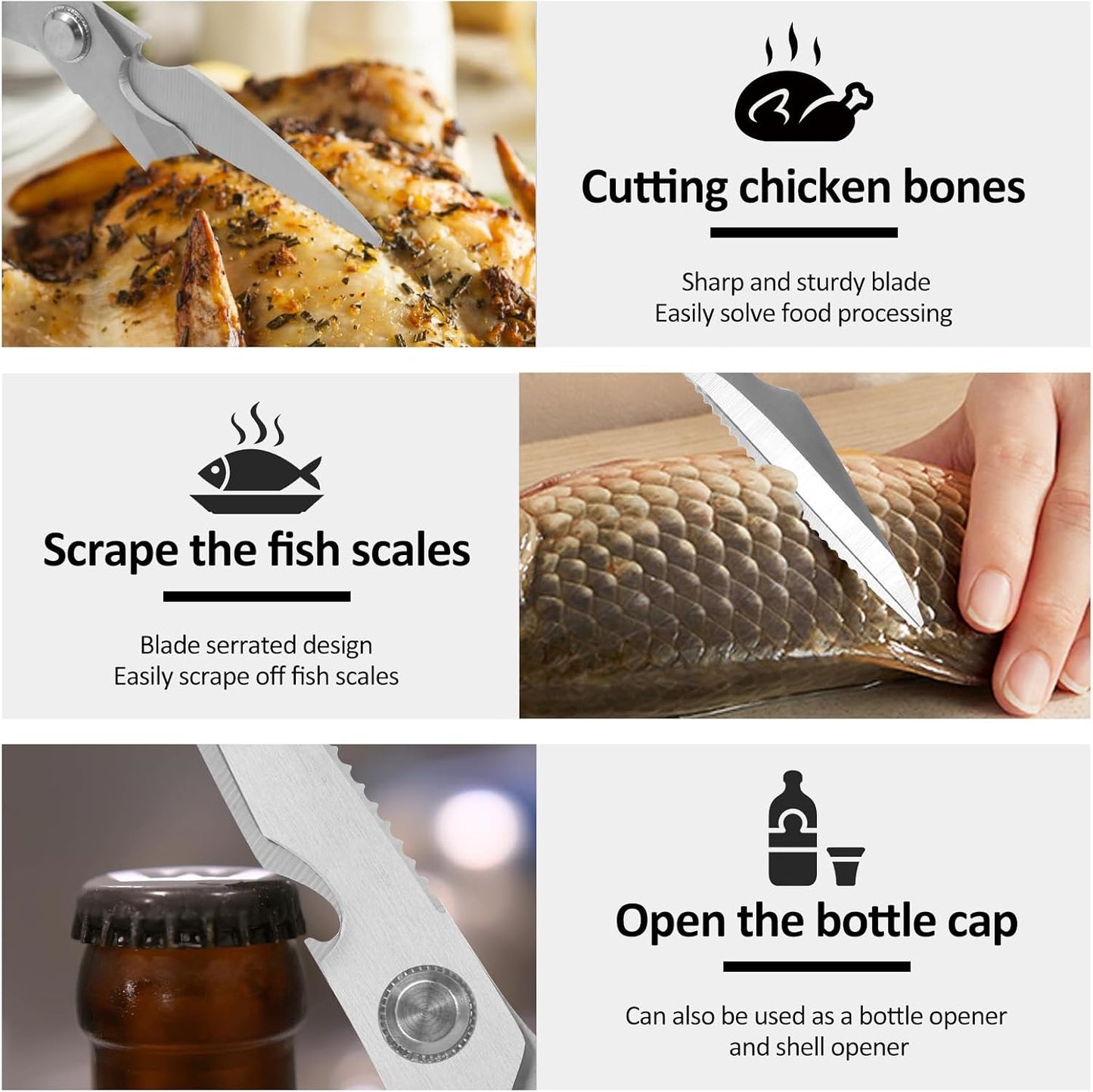 2 Pack Kitchen Scissors Heavy Duty Shears with Protective Sheath Stainless Steel Cooking Scissors Dishwasher Safe Comfort Handle Multifunctional Poultry Shear for Fish Meat Chicken Bone Walnut