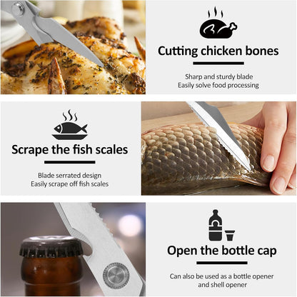2 Pack Kitchen Scissors Heavy Duty Shears with Protective Sheath Stainless Steel Cooking Scissors Dishwasher Safe Comfort Handle Multifunctional Poultry Shear for Fish Meat Chicken Bone Walnut
