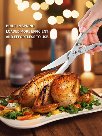 Heavy Duty Kitchen Shears, All Stainless Steel Kitchen Scissors for Food & All Purpose, with Fish Scale Scraper, Rustproof Food Scissors for Meat Poultry Seafood