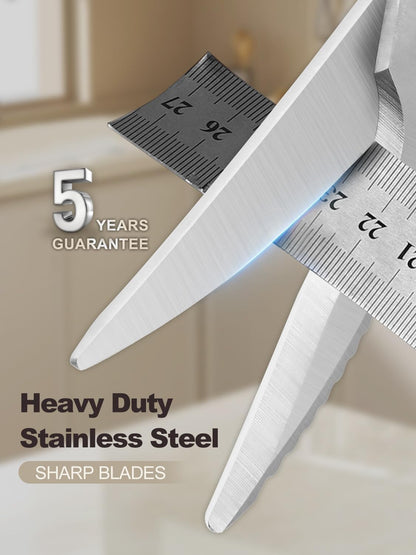 Heavy Duty Kitchen Shears, All Stainless Steel Kitchen Scissors for Food & All Purpose, with Fish Scale Scraper, Rustproof Food Scissors for Meat Poultry Seafood