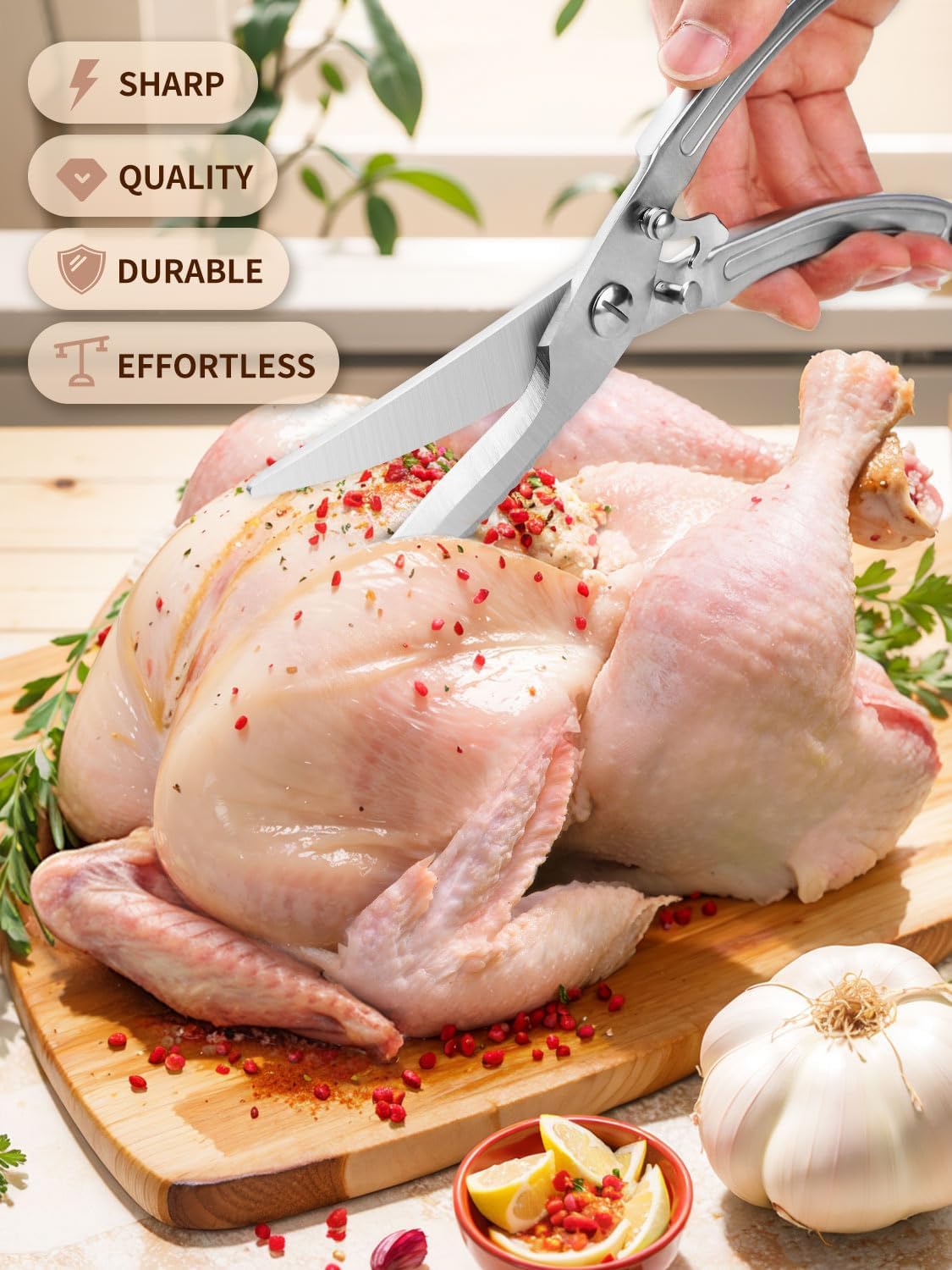 Heavy Duty Kitchen Shears, All Stainless Steel Kitchen Scissors for Food & All Purpose, with Fish Scale Scraper, Rustproof Food Scissors for Meat Poultry Seafood
