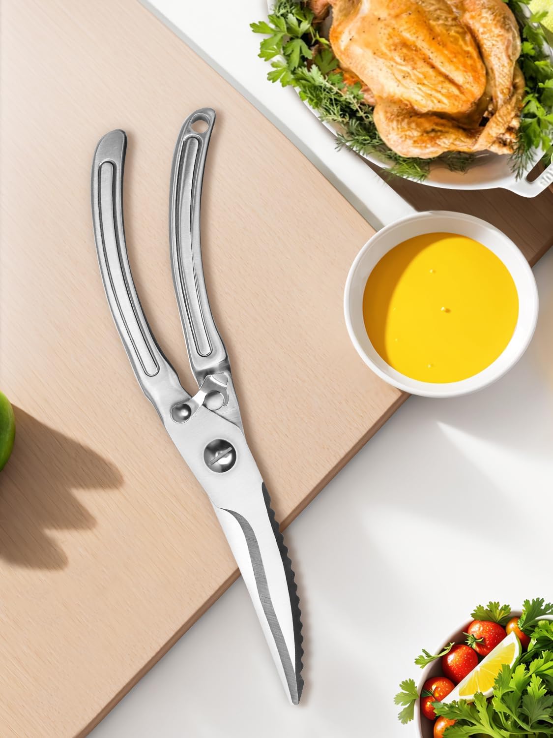 Heavy Duty Kitchen Shears, All Stainless Steel Kitchen Scissors for Food & All Purpose, with Fish Scale Scraper, Rustproof Food Scissors for Meat Poultry Seafood