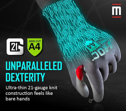 MAGID ROC 21G Ultra-Thin Polyurethane ANSI A4 Coated Work Glove, 1 Pair, Size 8/M, GPD412