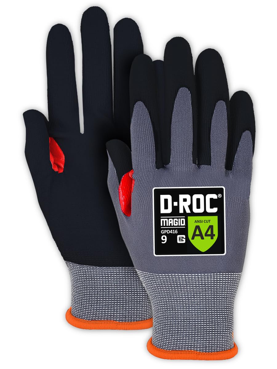 MAGID ROC 21G Ultra-Thin Polyurethane ANSI A4 Coated Work Glove, 1 Pair, Size 8/M, GPD412