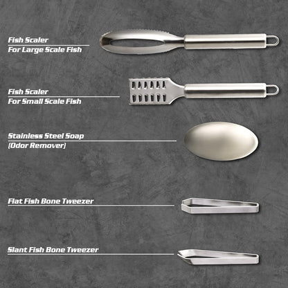 Fish Fillet Knife Set Curved Flex 7 inch 9 inch Filet Knife for Filleting and Boning, Non-Slip Handles, Includes Fishing Braid Line Scissors, Fish Dressing Scissors, Filleting Pad