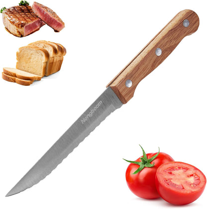 Tomato Knife Serrated,Steak Knife,Tomato and Bread Slicing Knives,Serrated Stainless Steel Blade,Ergonomic Wood Handle,For Smooth Cutting of Tomatoes,Steaks and Bread