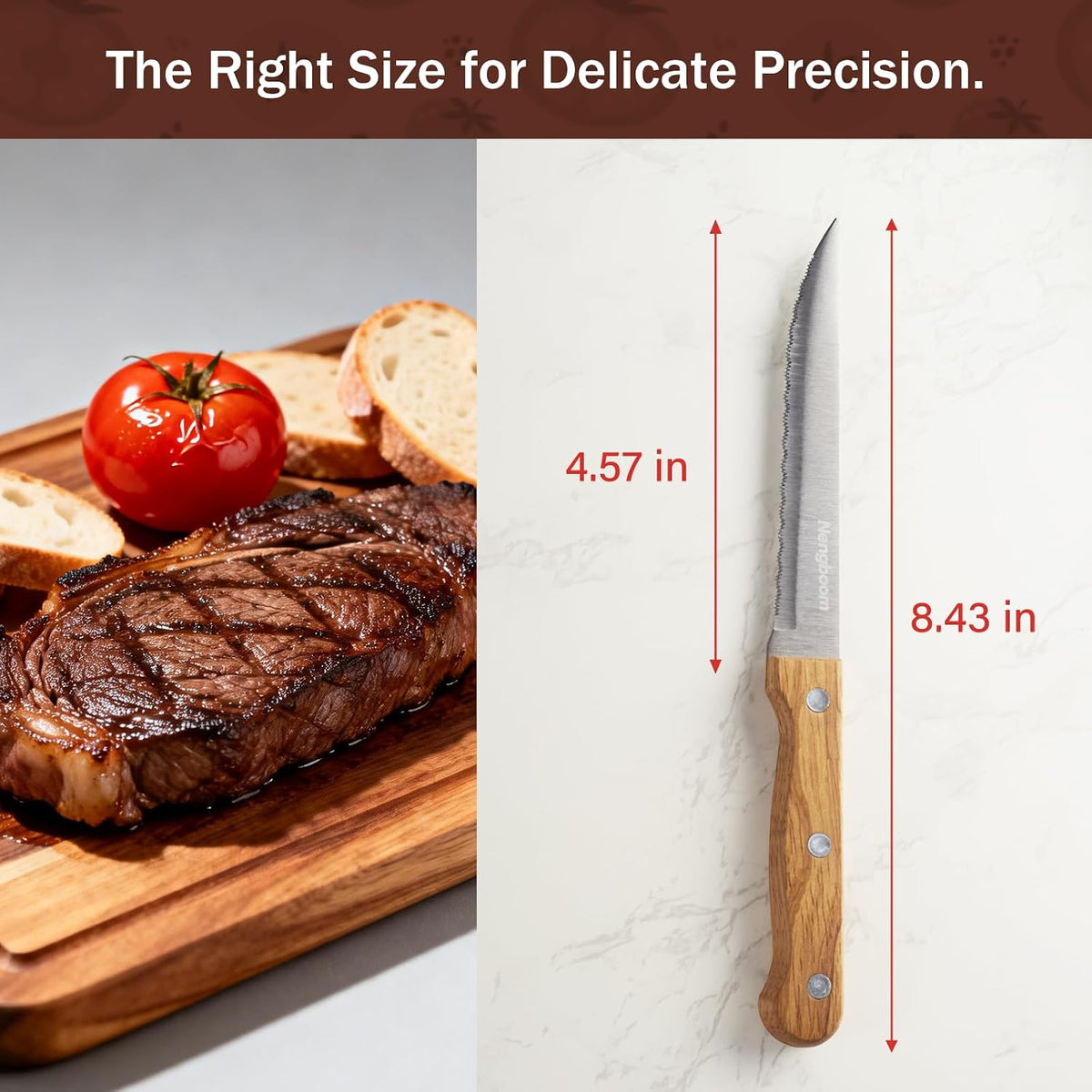 Tomato Knife Serrated,Steak Knife,Tomato and Bread Slicing Knives,Serrated Stainless Steel Blade,Ergonomic Wood Handle,For Smooth Cutting of Tomatoes,Steaks and Bread