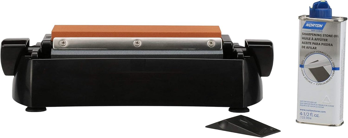 IM200 Knife Sharpener Oil Stone Sharpening Stone Kit with Coarse/Medium Crystolon and Fine India Stones, Sharpening Stone Oil and Knife Angle Guide