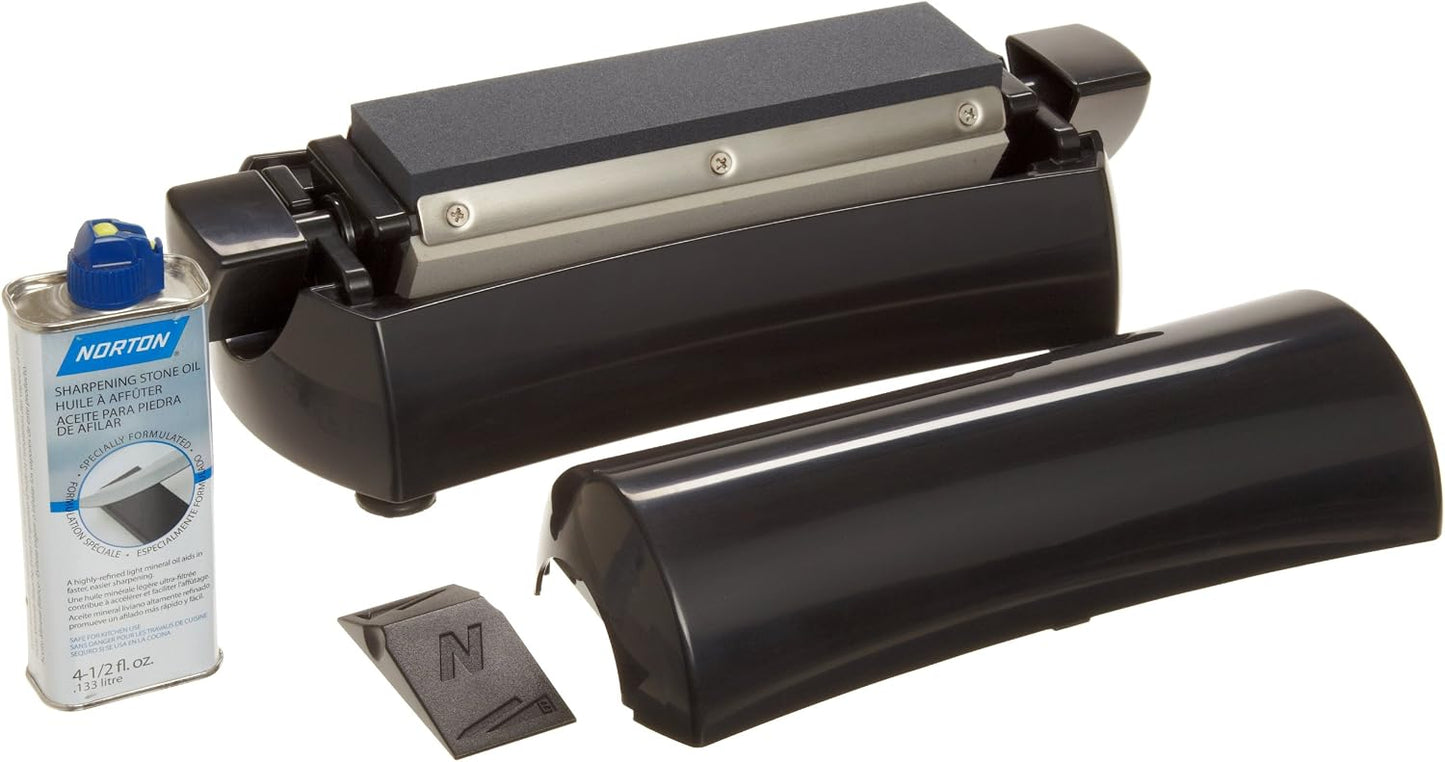 IM200 Knife Sharpener Oil Stone Sharpening Stone Kit with Coarse/Medium Crystolon and Fine India Stones, Sharpening Stone Oil and Knife Angle Guide