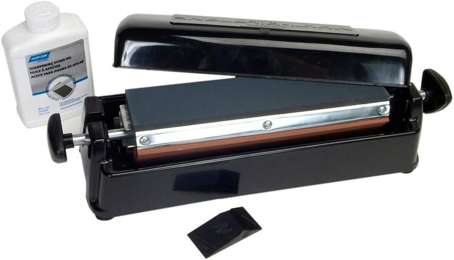 IM200 Knife Sharpener Oil Stone Sharpening Stone Kit with Coarse/Medium Crystolon and Fine India Stones, Sharpening Stone Oil and Knife Angle Guide