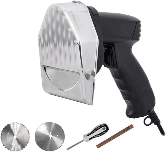 Electric Gyro Cutter & Shawarma Meat Slicer Machine With 2 pcs Stainless Steel Blades, 0-8mm Adjustable Thickness Φ4/100mm Blade,Commercial Turkish Kebab Knife Slicer Cutting Tool