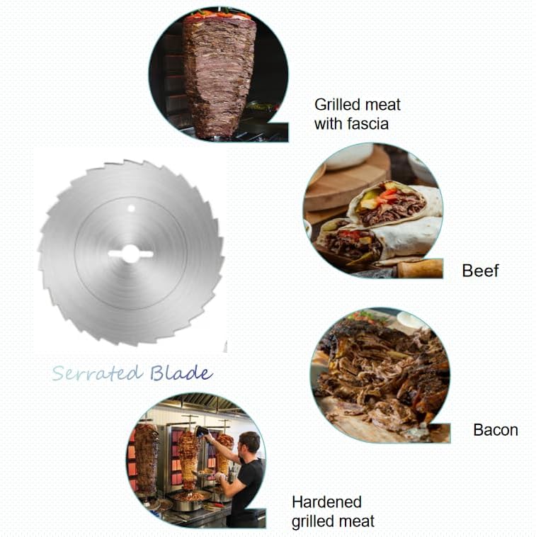 Electric Gyro Cutter & Shawarma Meat Slicer Machine With 2 pcs Stainless Steel Blades, 0-8mm Adjustable Thickness Φ4/100mm Blade,Commercial Turkish Kebab Knife Slicer Cutting Tool