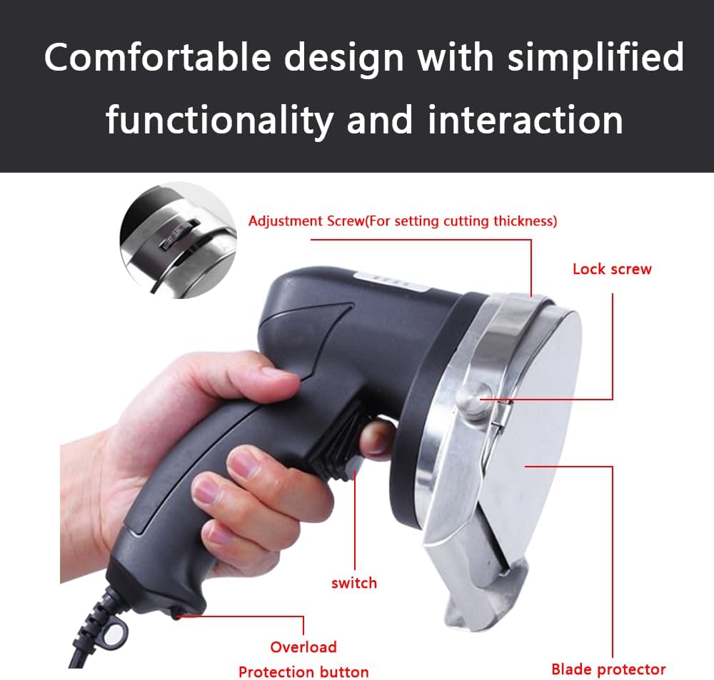 Electric Gyro Cutter & Shawarma Meat Slicer Machine With 2 pcs Stainless Steel Blades, 0-8mm Adjustable Thickness Φ4/100mm Blade,Commercial Turkish Kebab Knife Slicer Cutting Tool