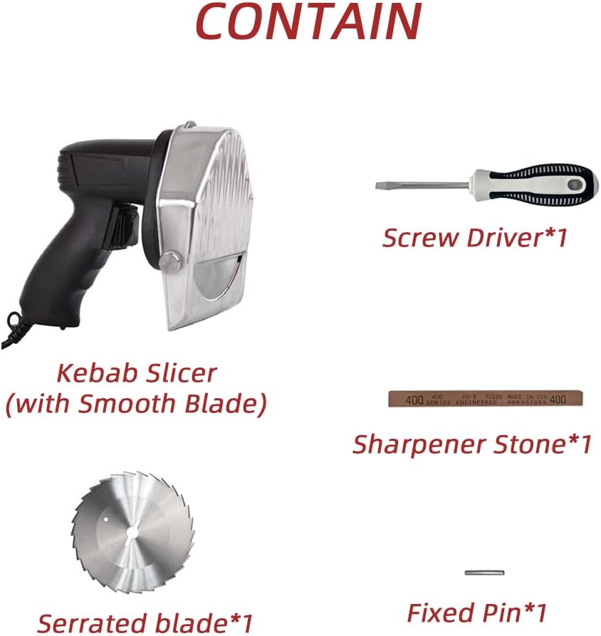 Electric Gyro Cutter & Shawarma Meat Slicer Machine With 2 pcs Stainless Steel Blades, 0-8mm Adjustable Thickness Φ4/100mm Blade,Commercial Turkish Kebab Knife Slicer Cutting Tool