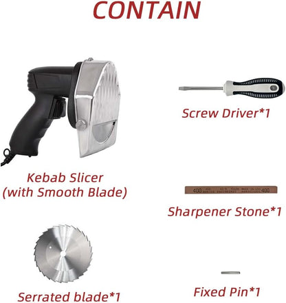 Electric Gyro Cutter & Shawarma Meat Slicer Machine With 2 pcs Stainless Steel Blades, 0-8mm Adjustable Thickness Φ4/100mm Blade,Commercial Turkish Kebab Knife Slicer Cutting Tool