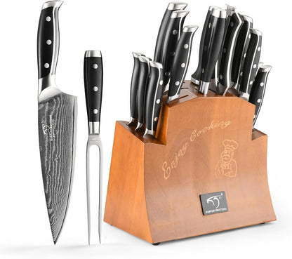 ® 10-Piece VG10 Damascus Knife Set, Rubberwood Block