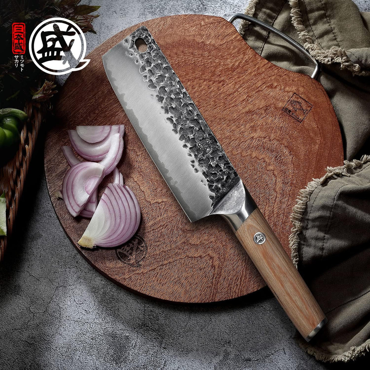 7-Inch Japanese Nakiri Knife, SKD-11 Steel | Wide 2mm Nakiri blade for vegetable push cuts, 3-layer SKD-11 steel, textured finish, pakkawood handle