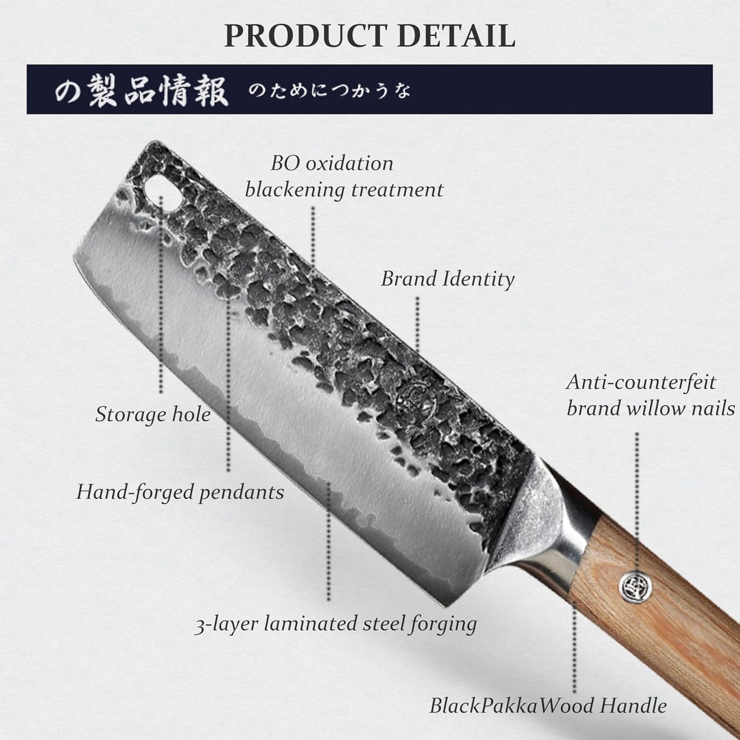 7-Inch Japanese Nakiri Knife, SKD-11 Steel | Wide 2mm Nakiri blade for vegetable push cuts, 3-layer SKD-11 steel, textured finish, pakkawood handle