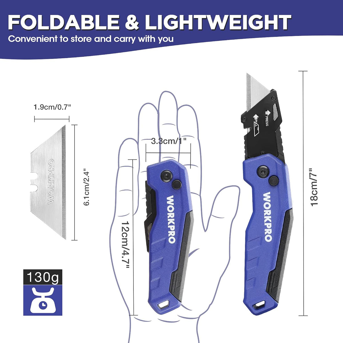 Folding Utility Knife, Quick Change Box Cutter, Blue