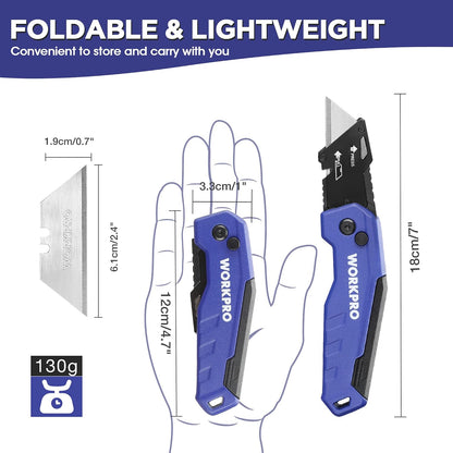 Folding Utility Knife, Quick Change Box Cutter, Blue