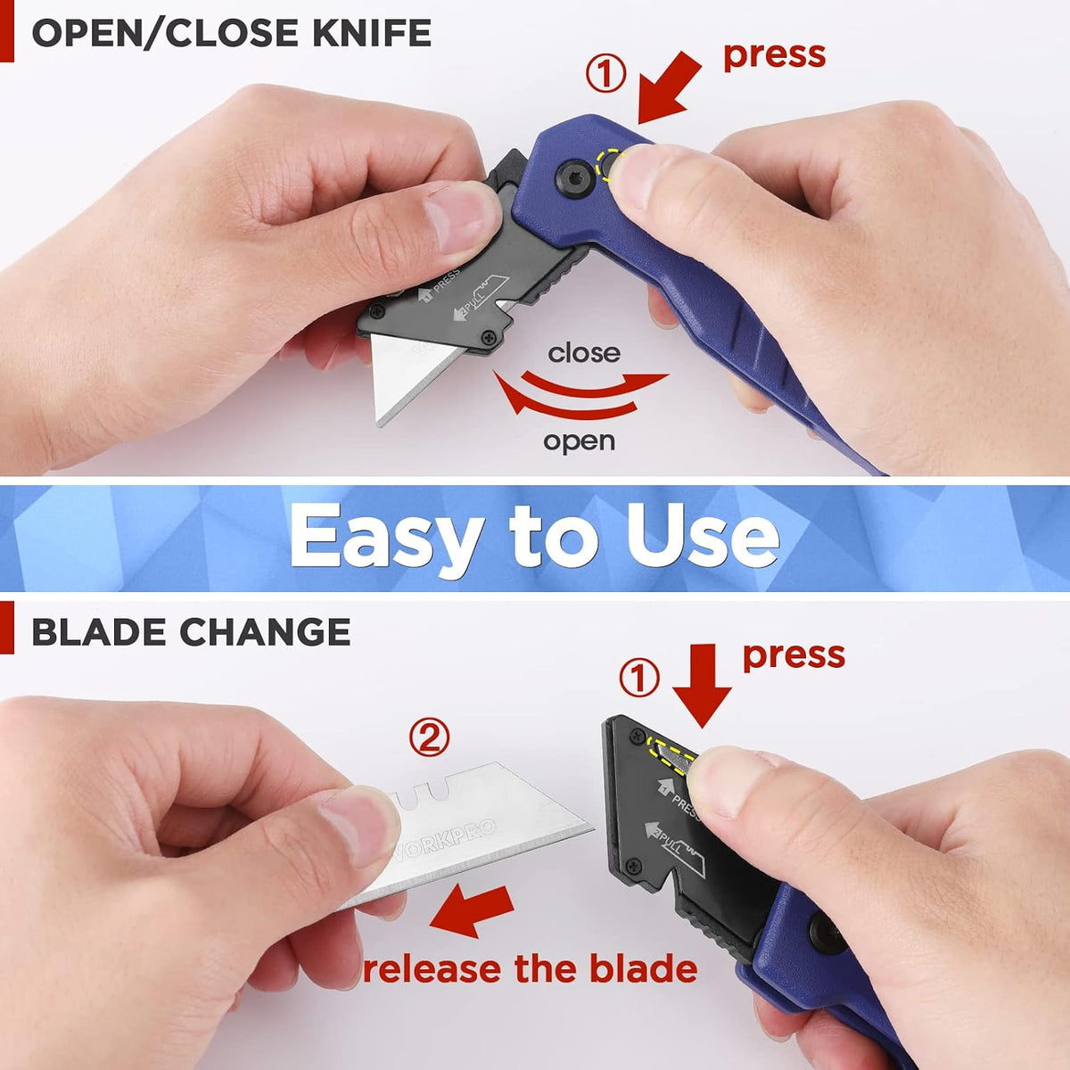 Folding Utility Knife, Quick Change Box Cutter, Blue