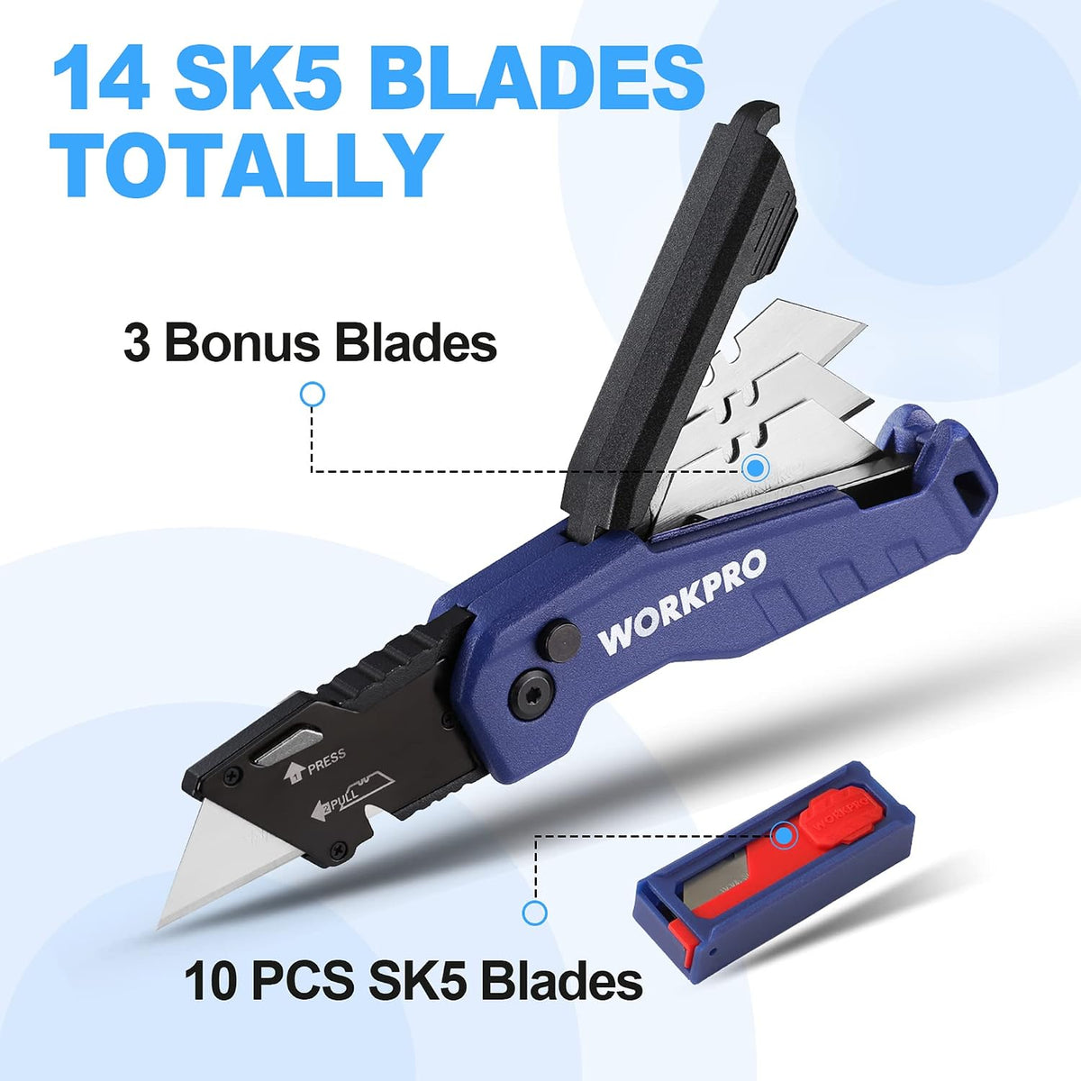 Folding Utility Knife, Quick Change Box Cutter, Blue