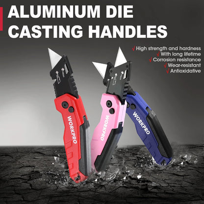 Folding Utility Knife, Quick Change Box Cutter, Blue