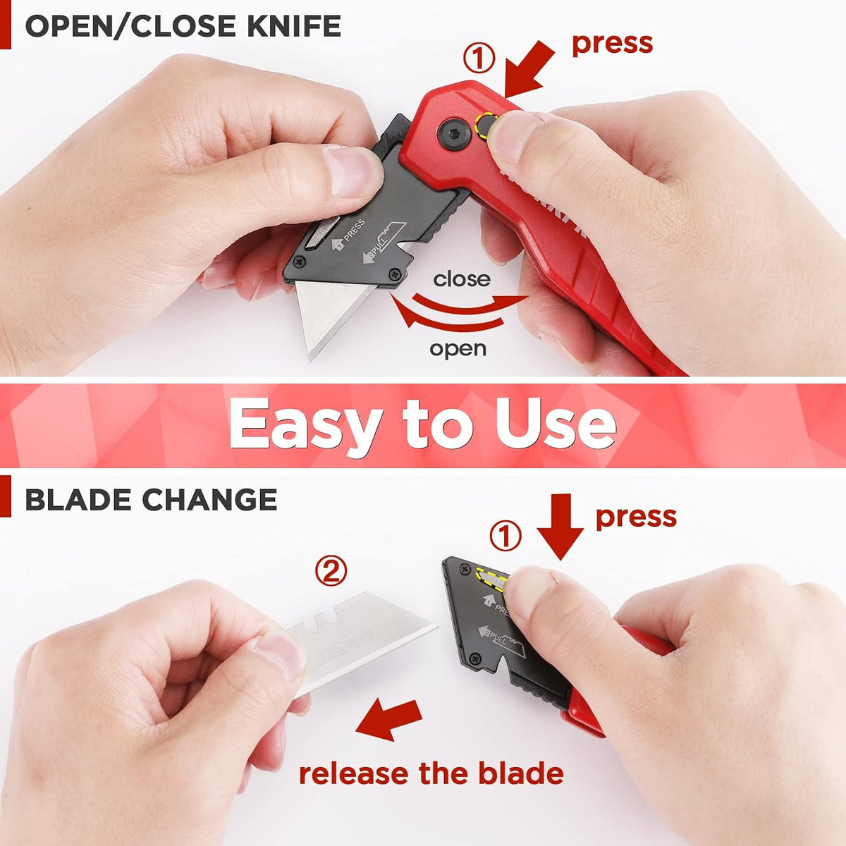 Folding Utility Knife, Quick Change Box Cutter, Blue