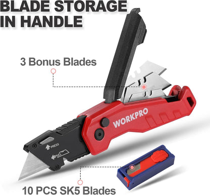 Folding Utility Knife, Quick Change Box Cutter, Blue