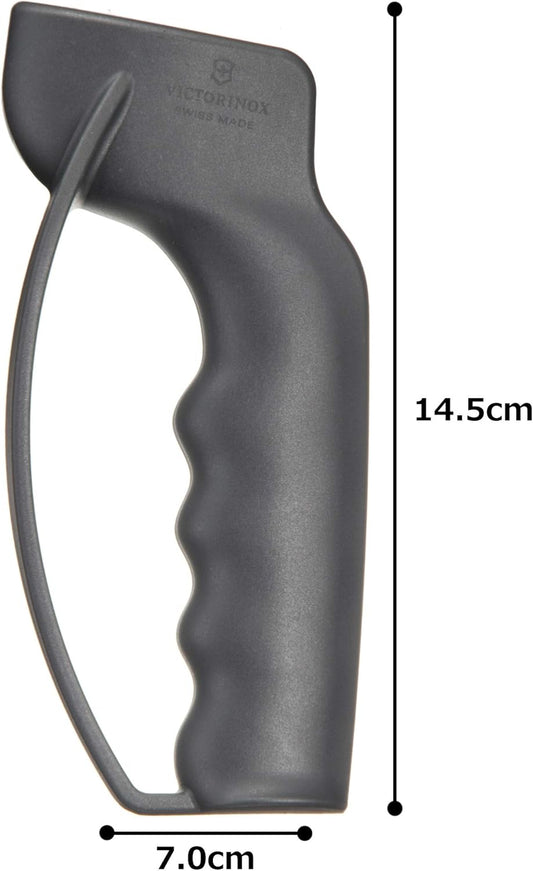 Manual Knife Sharpener with Carbide Plates & Finger Guard, Grey | NSF approved handheld sharpener featuring an ergonomic non-slip grip handle for safety and comfort during kitchen tasks