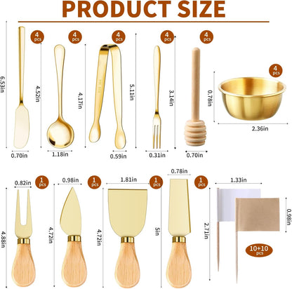 48 Pcs Charcuterie Boards Accessories Butter Spreader Knives Set Stainless Steel Cheese Mini Serving Tongs Spoons Forks Dipping Bowls Toothpick Flags Utensils for Pastry Making Wedding Christmas(Gold)
