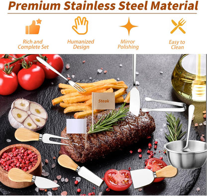 48 Pcs Charcuterie Boards Accessories Butter Spreader Knives Set Stainless Steel Cheese Mini Serving Tongs Spoons Forks Dipping Bowls Toothpick Flags Utensils for Pastry Making Wedding Christmas(Gold)