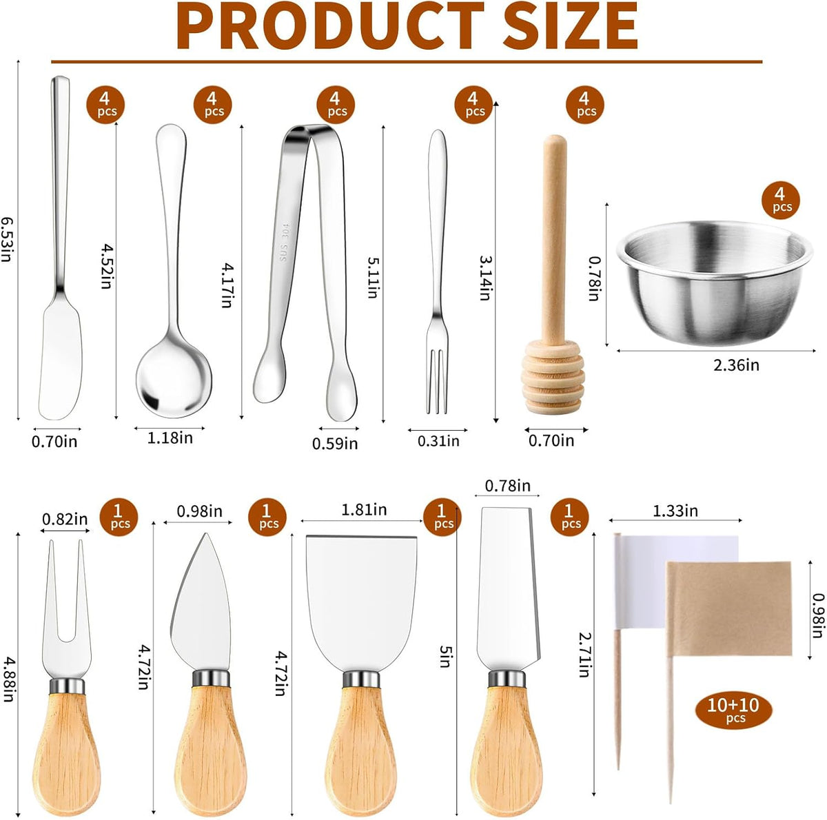 48 Pcs Charcuterie Boards Accessories Butter Spreader Knives Set Stainless Steel Cheese Mini Serving Tongs Spoons Forks Dipping Bowls Toothpick Flags Utensils for Pastry Making Wedding Christmas(Gold)