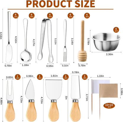 48 Pcs Charcuterie Boards Accessories Butter Spreader Knives Set Stainless Steel Cheese Mini Serving Tongs Spoons Forks Dipping Bowls Toothpick Flags Utensils for Pastry Making Wedding Christmas(Gold)