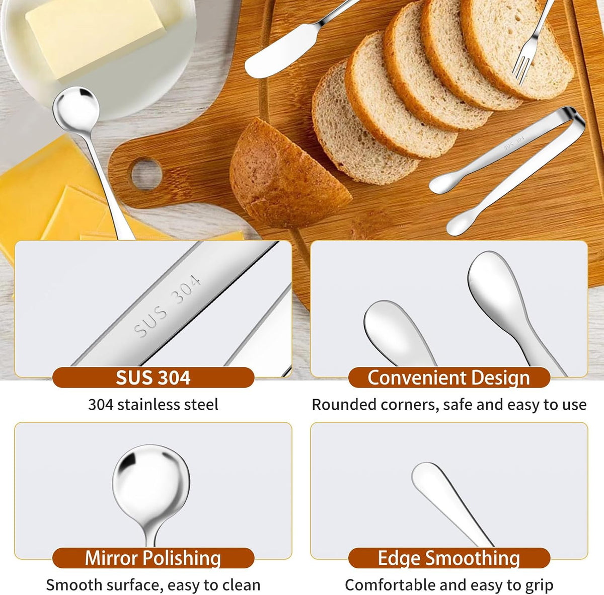48 Pcs Charcuterie Boards Accessories Butter Spreader Knives Set Stainless Steel Cheese Mini Serving Tongs Spoons Forks Dipping Bowls Toothpick Flags Utensils for Pastry Making Wedding Christmas(Gold)