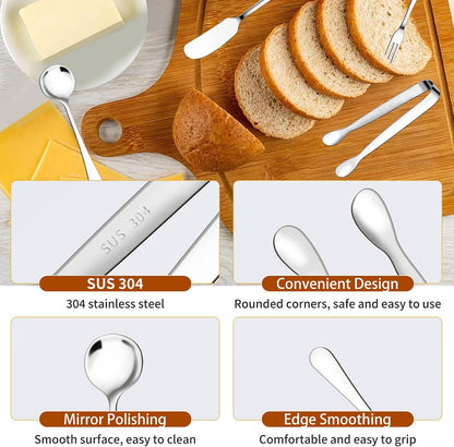 48 Pcs Charcuterie Boards Accessories Butter Spreader Knives Set Stainless Steel Cheese Mini Serving Tongs Spoons Forks Dipping Bowls Toothpick Flags Utensils for Pastry Making Wedding Christmas(Gold)