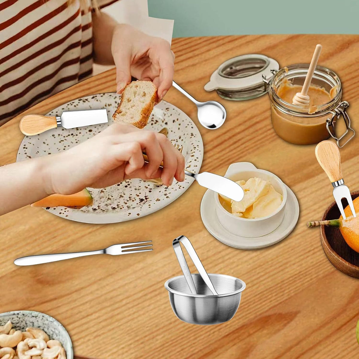 48 Pcs Charcuterie Boards Accessories Butter Spreader Knives Set Stainless Steel Cheese Mini Serving Tongs Spoons Forks Dipping Bowls Toothpick Flags Utensils for Pastry Making Wedding Christmas(Gold)