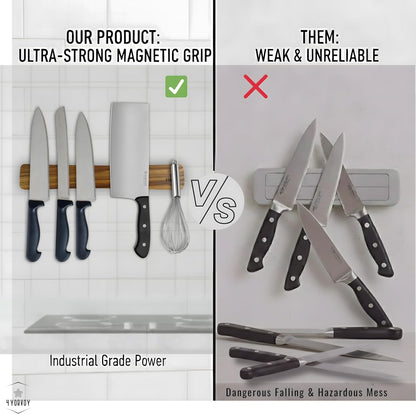 Magnetic Knife Holder for Wall-16 inches long Kitchen Organizer- No Drilling Knife Magnetic Strip- Compact Utensil Holder- Acacia Wood Knife Rack- Strong Knife Magnet- Easy Installation