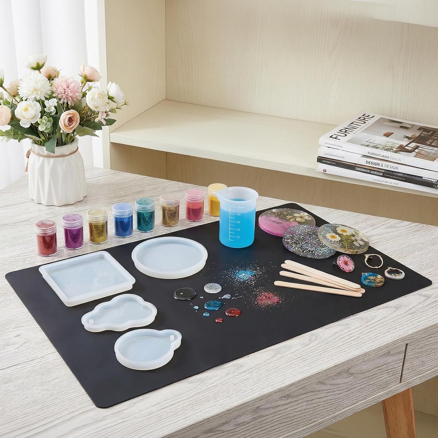 Silicone Crafts Mat, Silicone Sheets for Crafts, Painting, Nail Arts, Clay, Resin Jewelry Casting Molds Mat, Table Pad Placemat, Nonstick Nonslip, Gray & Beige & Light Blue (15.7x11.8 inch)