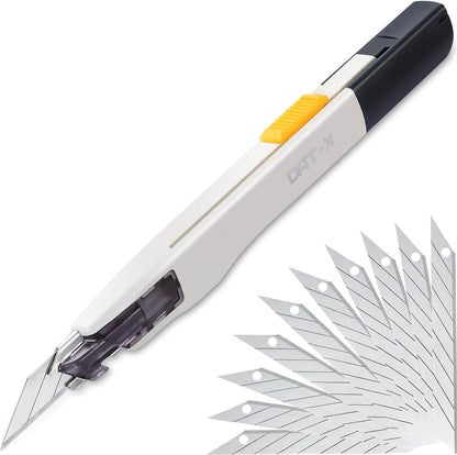 Utility Knife, Series-X Portable Box Cutter, Fine Point Arts and Crafts Blade for Precision Cutting, with 10 Blade Pieces (White, 1 Cutter 10 Blades)
